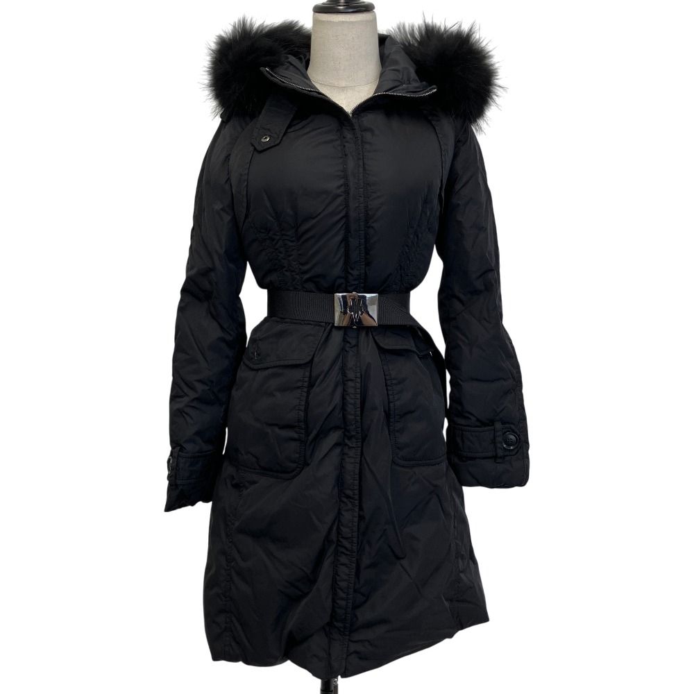 Moncler Fur Hood Belted Down Coat Black Second