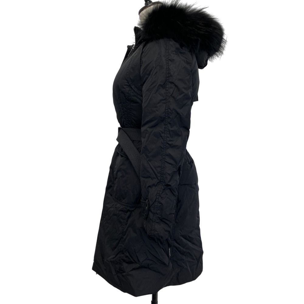 Moncler Fur Hood Belted Down Coat Black Second — view 2