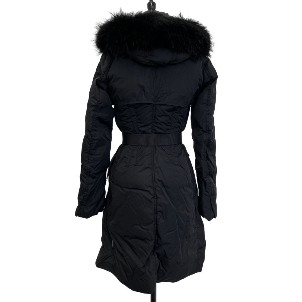 Moncler Fur Hood Belted Down Coat Black Second — view 3