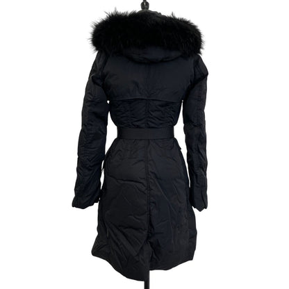 Moncler Fur Hood Belted Down Coat Black Second — view 3