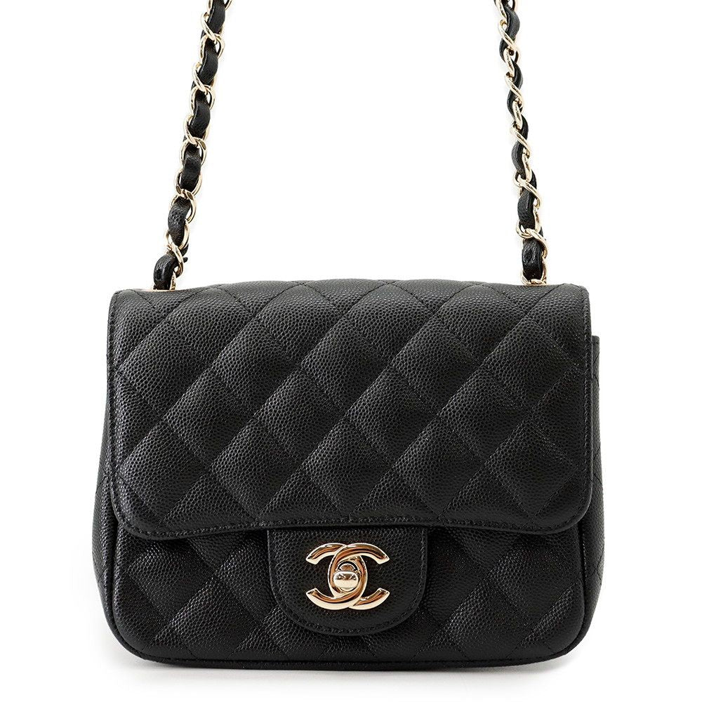 Chanel Chain Shoulder Bag Quilted CC Logo Caviar Leather Mini Black