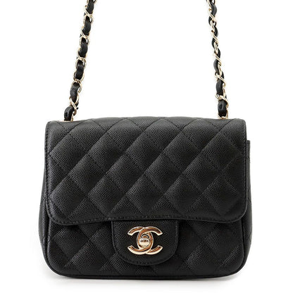 Chanel Chain Shoulder Bag Quilted CC Logo Caviar Leather Mini Black