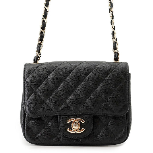Chanel Chain Shoulder Bag Quilted CC Logo Caviar Leather Mini Black