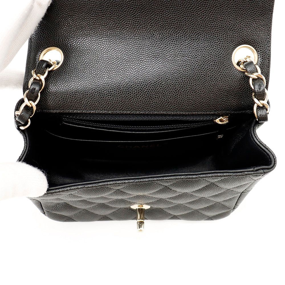Chanel Chain Shoulder Bag Quilted CC Logo Caviar Leather Mini Black — view 6