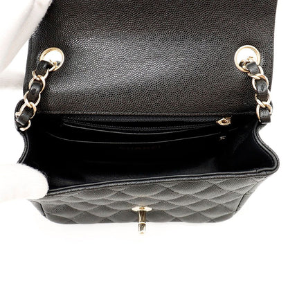 Chanel Chain Shoulder Bag Quilted CC Logo Caviar Leather Mini Black — view 6