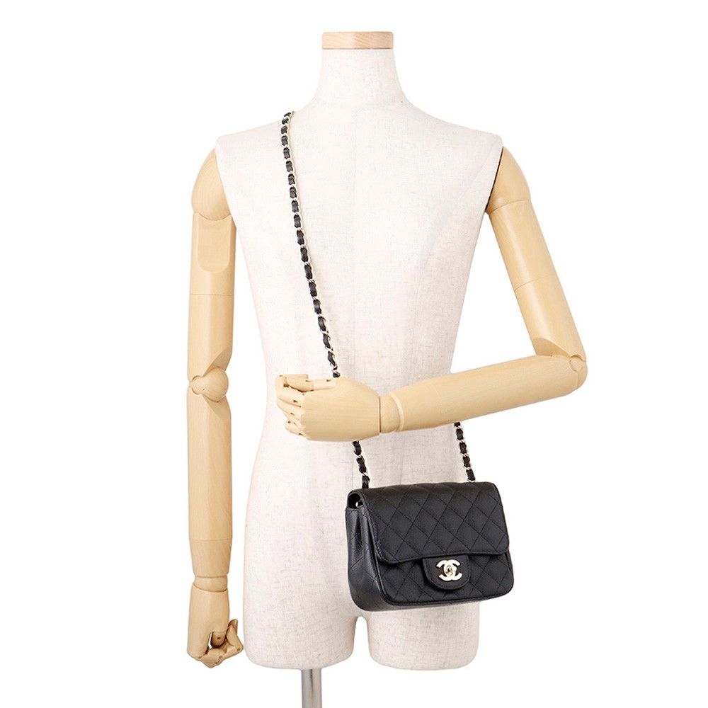 Chanel Chain Shoulder Bag Quilted CC Logo Caviar Leather Mini Black — view 4