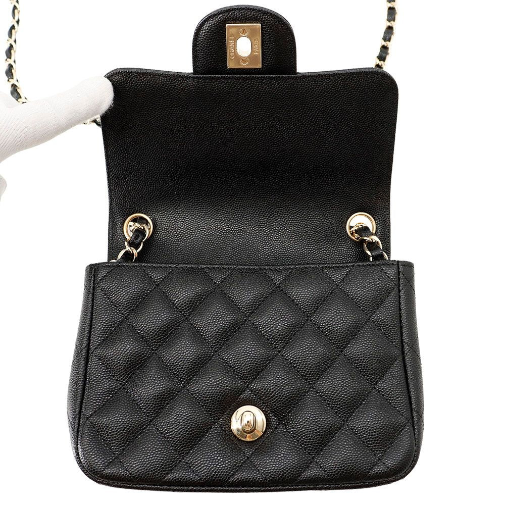 Chanel Chain Shoulder Bag Quilted CC Logo Caviar Leather Mini Black — view 5