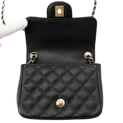 Chanel Chain Shoulder Bag Quilted CC Logo Caviar Leather Mini Black — view 5