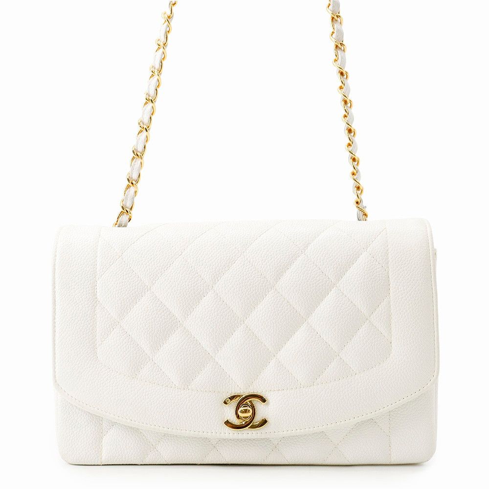 Chanel Chain Shoulder Bag Quilted 25 CC Logo Single Flap White