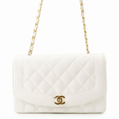 Chanel Chain Shoulder Bag Quilted 25 CC Logo Single Flap White