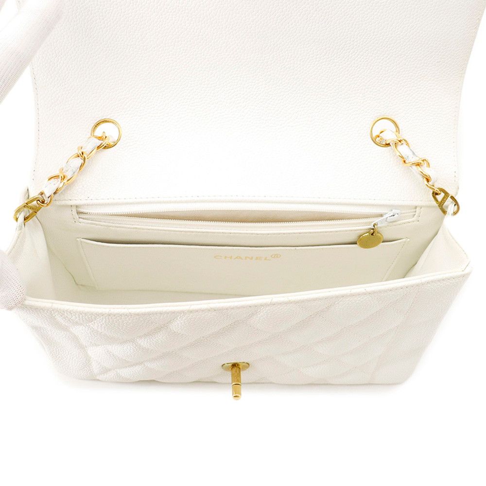 Chanel Chain Shoulder Bag Quilted 25 CC Logo Single Flap White — view 6
