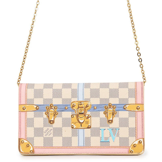 Louis Vuitton Chain Wallet Damier Azur Pochette Weekend Summer Trunk Shoulder