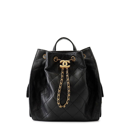 Chanel Backpack 25 Quilted CC Logo Caviar Leather Black