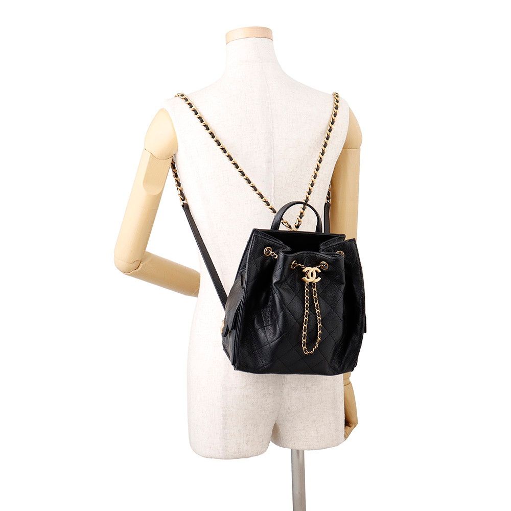 Chanel Backpack 25 Quilted CC Logo Caviar Leather Black — view 4
