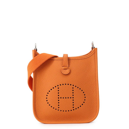 Hermes Shoulder Bag Evelyne TPM 111 Amazon Orange Silver Taurillon Clemence