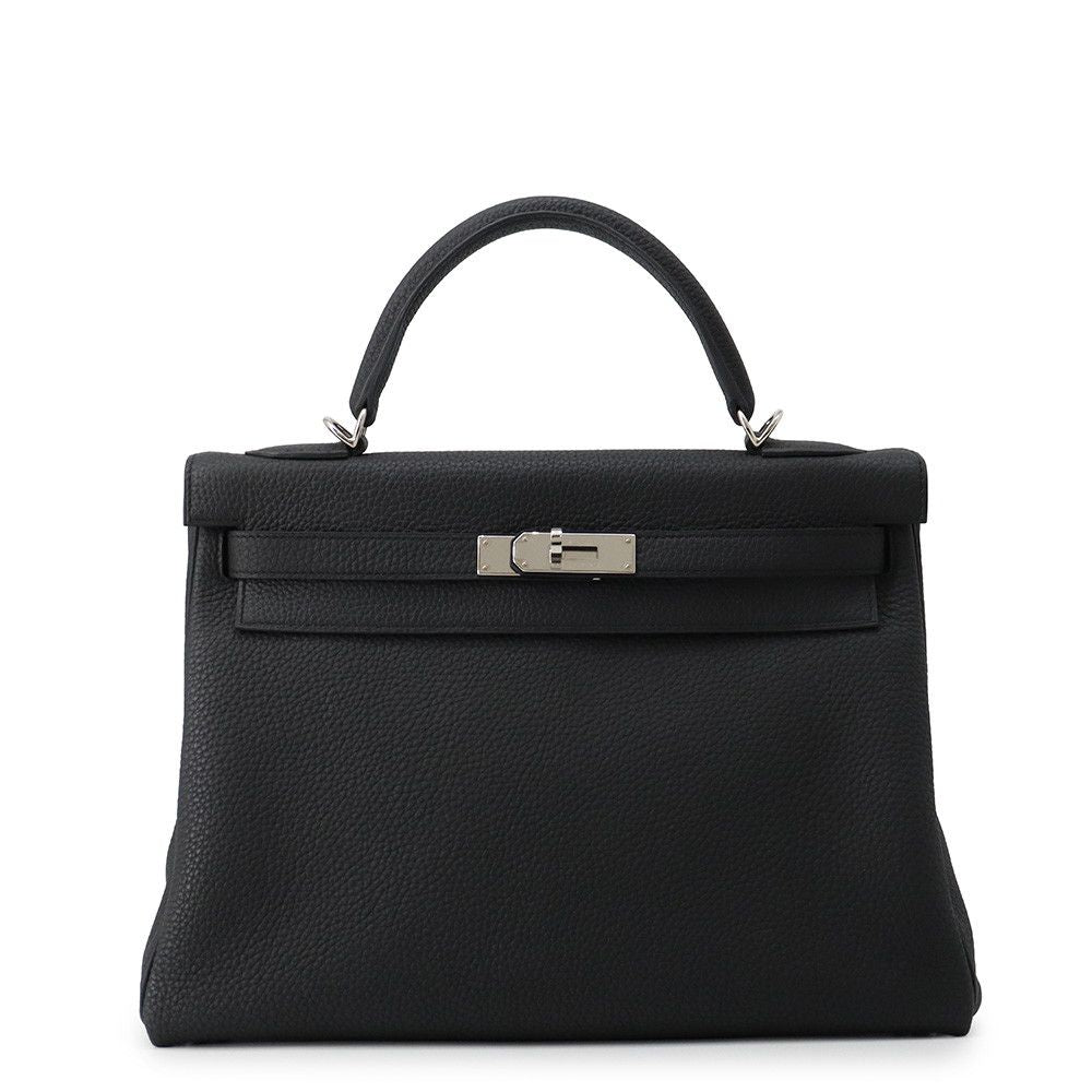 Hermes Handbag Kelly 32 Retourne Black Silver Togo 2-Way