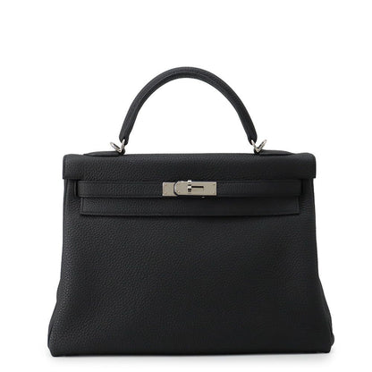 Hermes Handbag Kelly 32 Retourne Black Silver Togo 2-Way