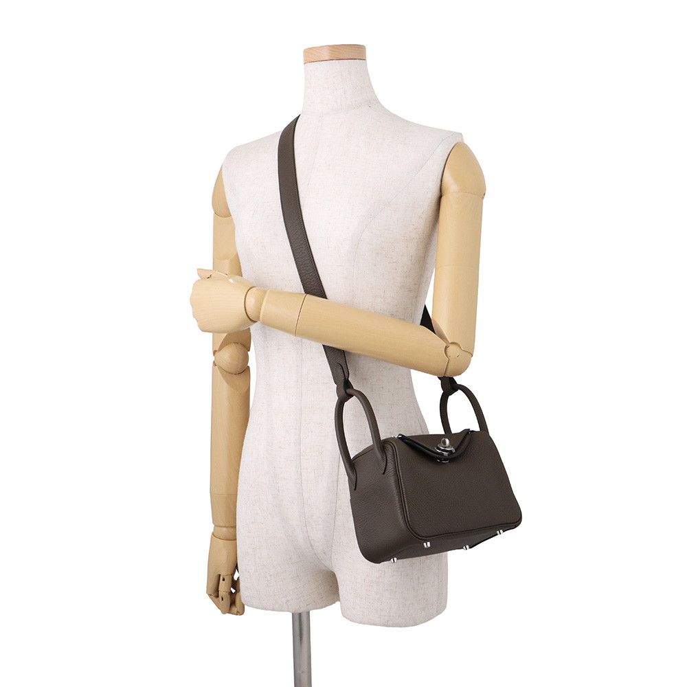 Hermes Handbag Lindy Mini Vert Roden Silver Taurillon Clemence 2-Way — view 4