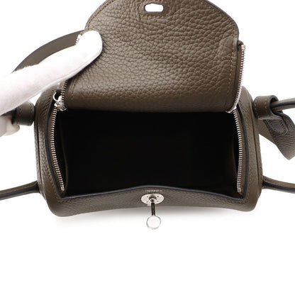 Hermes Handbag Lindy Mini Vert Roden Silver Taurillon Clemence 2-Way — view 5