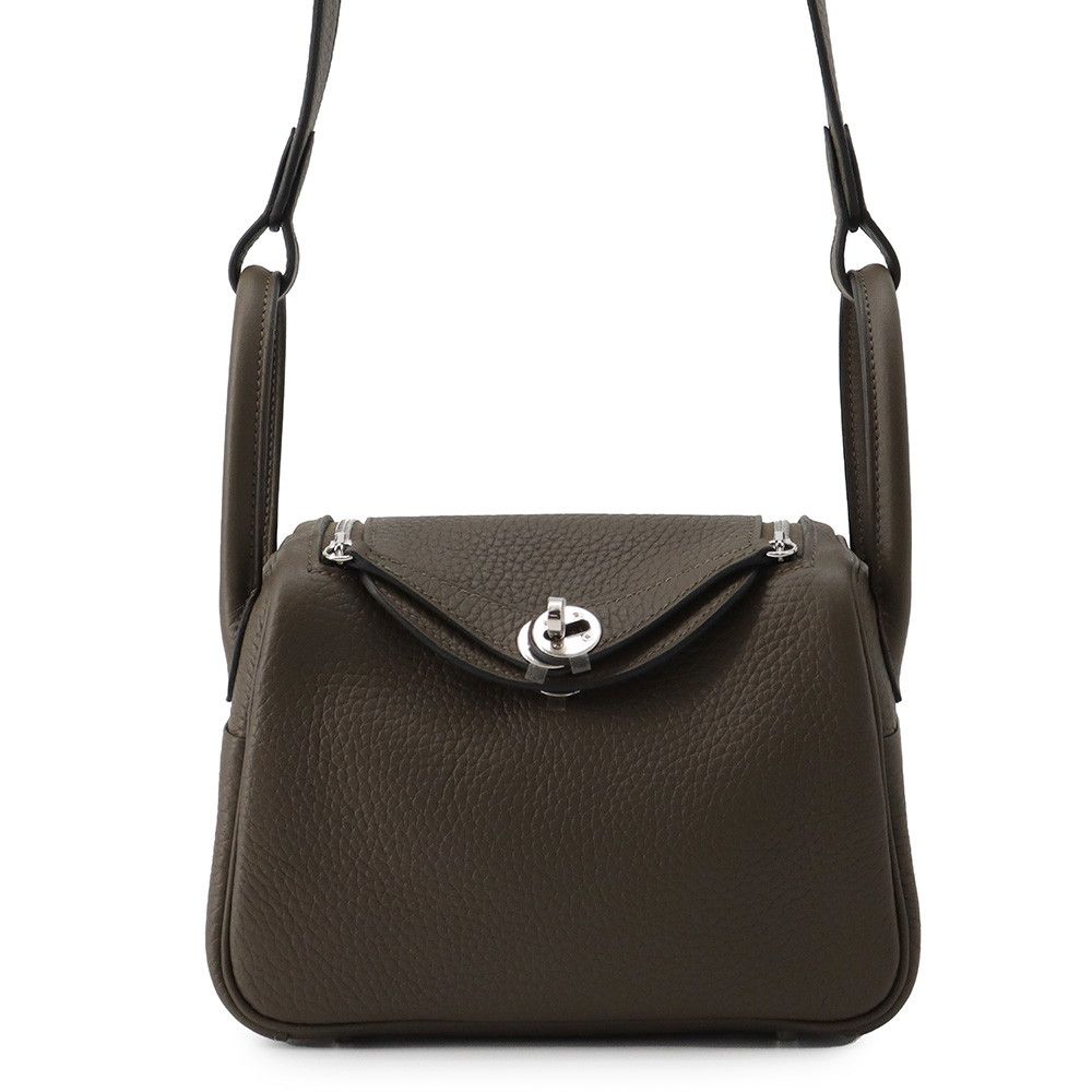 Hermes Handbag Lindy Mini Vert Roden Silver Taurillon Clemence 2-Way