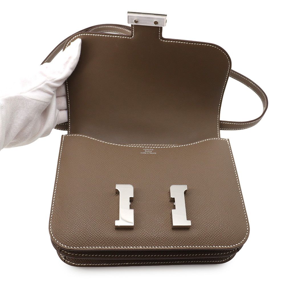Hermes Shoulder Bag Mini Constance 3 Miroir Etoupe Silver Epsom — view 6