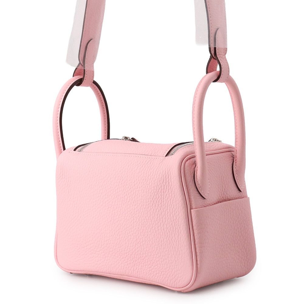 Hermes Handbag Lindy Mini Verso Rose Sakura Gray Spail Silver Taurillon — view 2