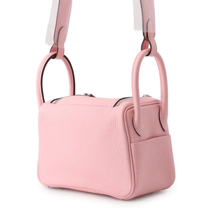 Hermes Handbag Lindy Mini Verso Rose Sakura Gray Spail Silver Taurillon — view 2