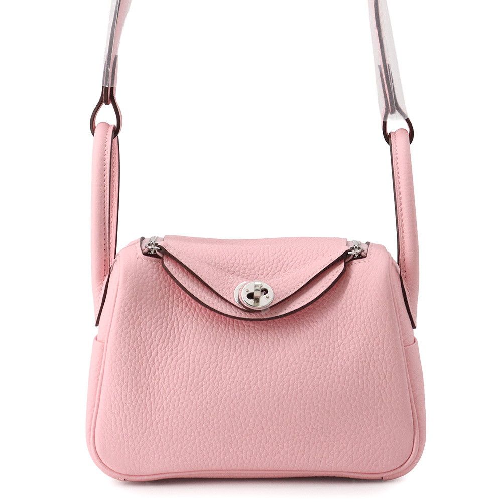 Hermes Handbag Lindy Mini Verso Rose Sakura Gray Spail Silver Taurillon