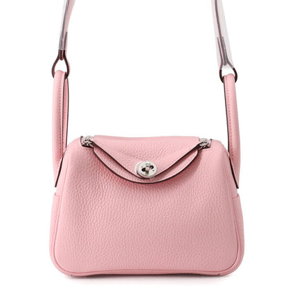 Hermes Handbag Lindy Mini Verso Rose Sakura Gray Spail Silver Taurillon