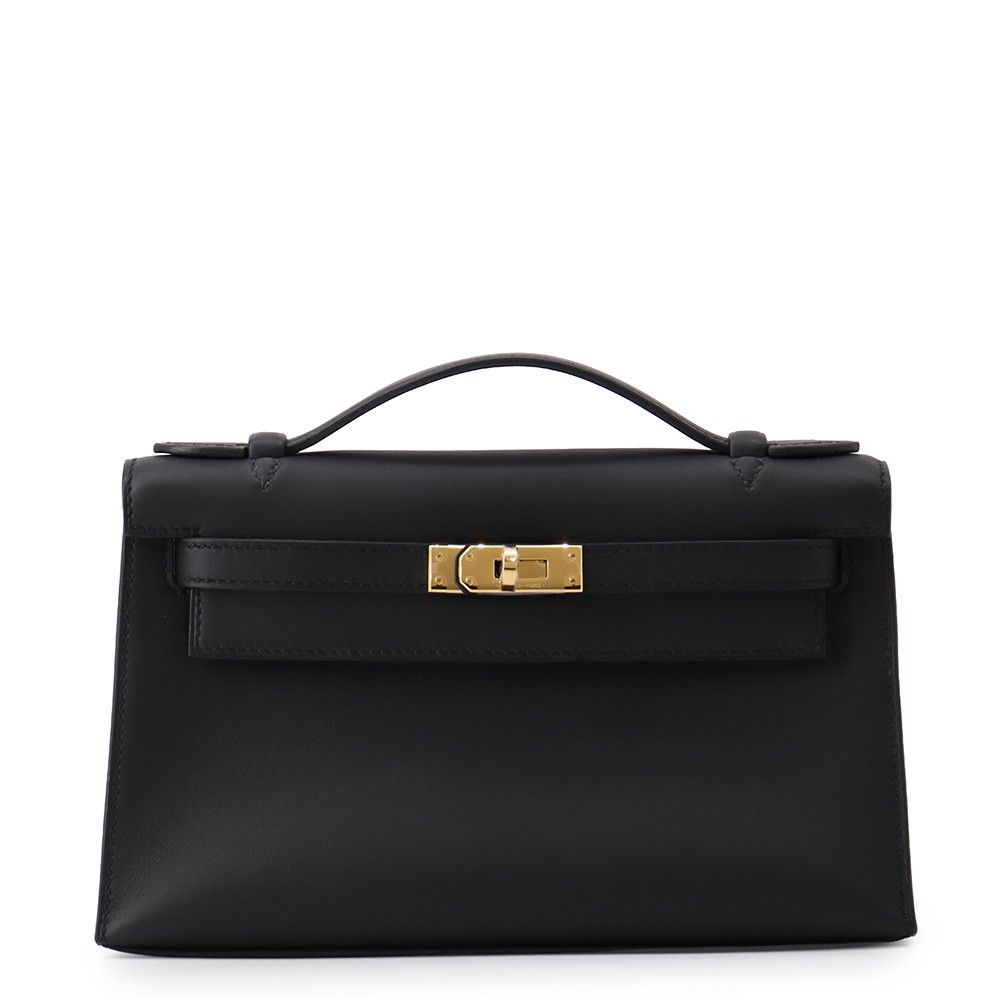 Hermes Handbag Pochette Kelly Black Gold Swift