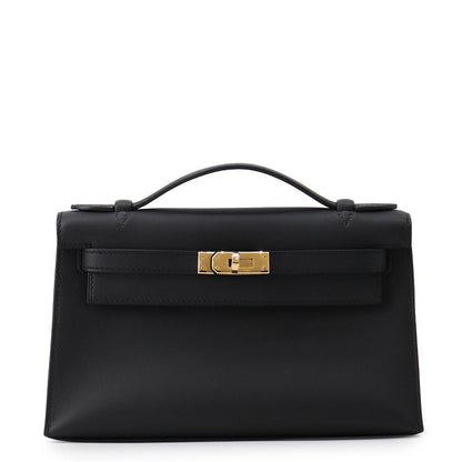 Hermes Handbag Pochette Kelly Black Gold Swift