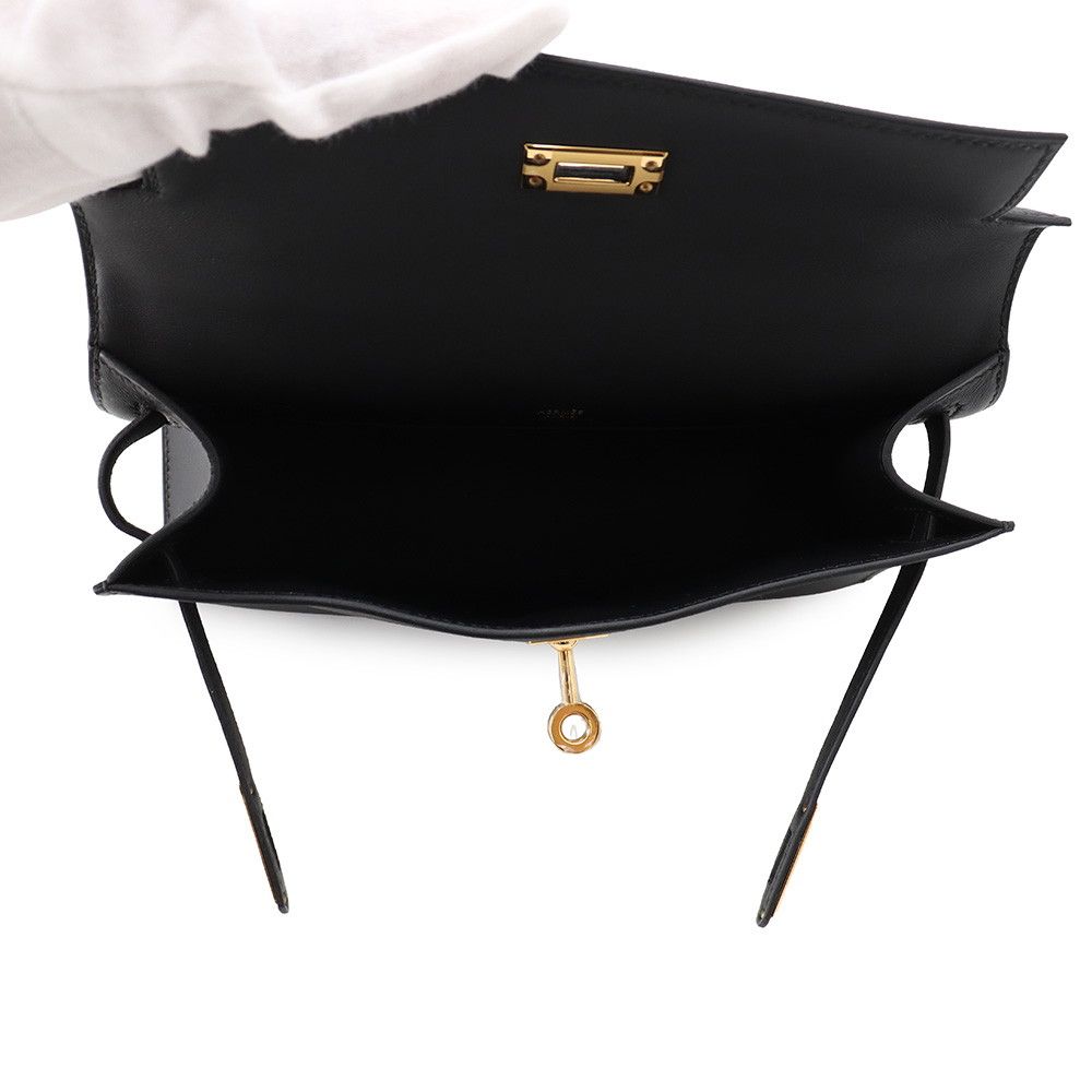 Hermes Handbag Pochette Kelly Black Gold Swift — view 5