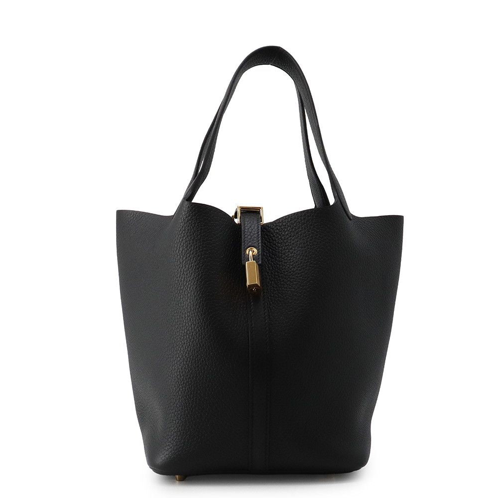 Hermes Handbag Picotin Lock MM Black Gold Taurillon Clemence