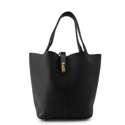 Hermes Handbag Picotin Lock MM Black Gold Taurillon Clemence