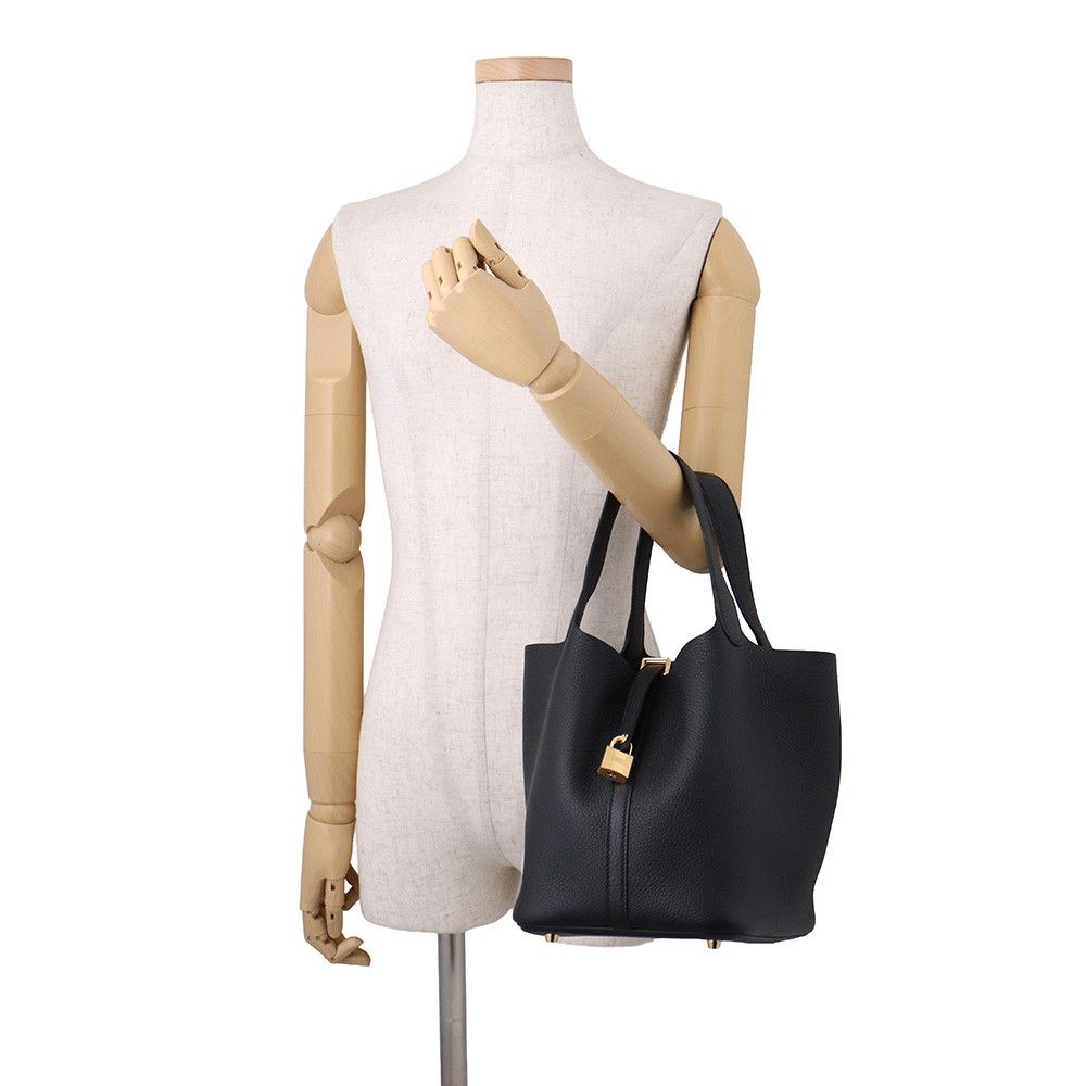 Hermes Handbag Picotin Lock MM Black Gold Taurillon Clemence — view 4
