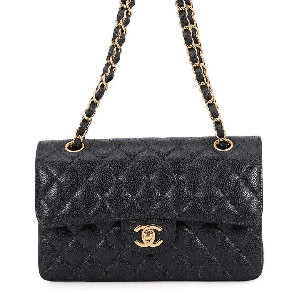 Chanel Chain Shoulder Bag Classic Quilted 23 CC Logo Caviar Leather Black