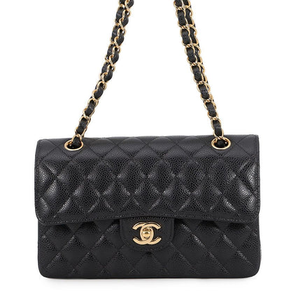 Chanel Chain Shoulder Bag Classic Quilted 23 CC Logo Caviar Leather Black