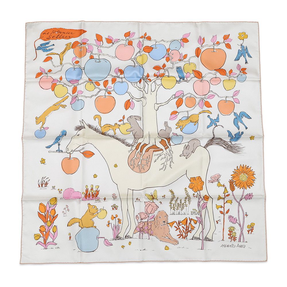 Hermes Scarf Carre 90 Pomier Serier le Pommier Sellier Silk SS