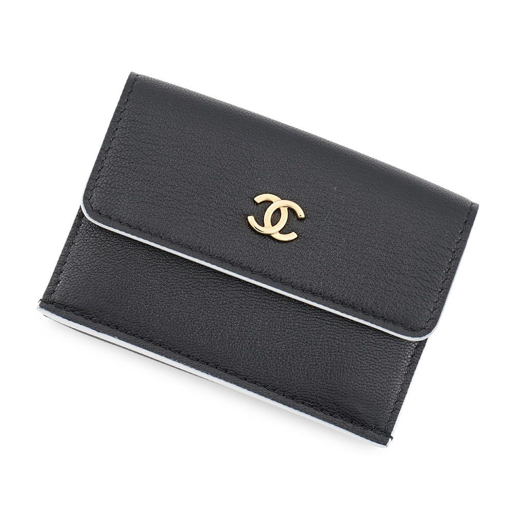 Chanel Trifold Wallet CC Logo Lambskin Compact Black