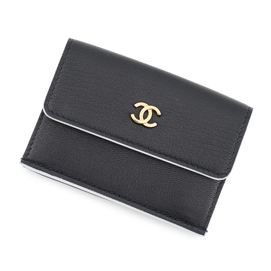 Chanel Trifold Wallet CC Logo Lambskin Compact Black