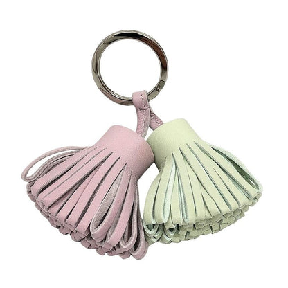 Hermes Carmen Unodos Key Holder Key Ring Fringe Charm Leather Mauve Pere Vert