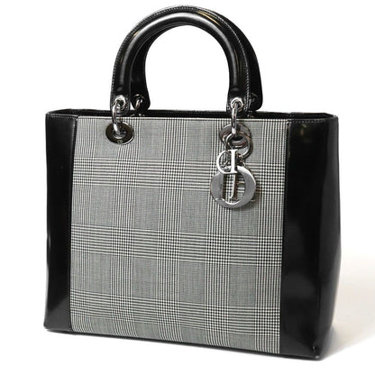 Dior Lady Dior Canvas Patent Handbag Black Gray — view 2