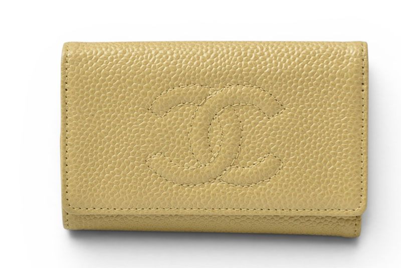 Chanel Key Case 6 CC Mark Caviar Leather Beige Gold Key Holder