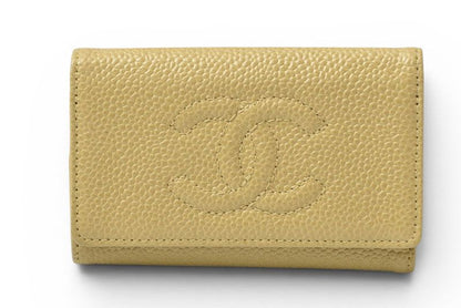 Chanel Key Case 6 CC Mark Caviar Leather Beige Gold Key Holder