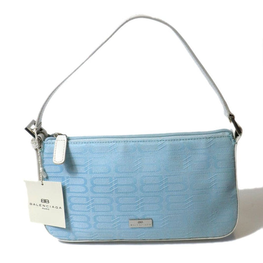Balenciaga BB Monogram Shoulder Bag Canvas Leather Blue Vintage