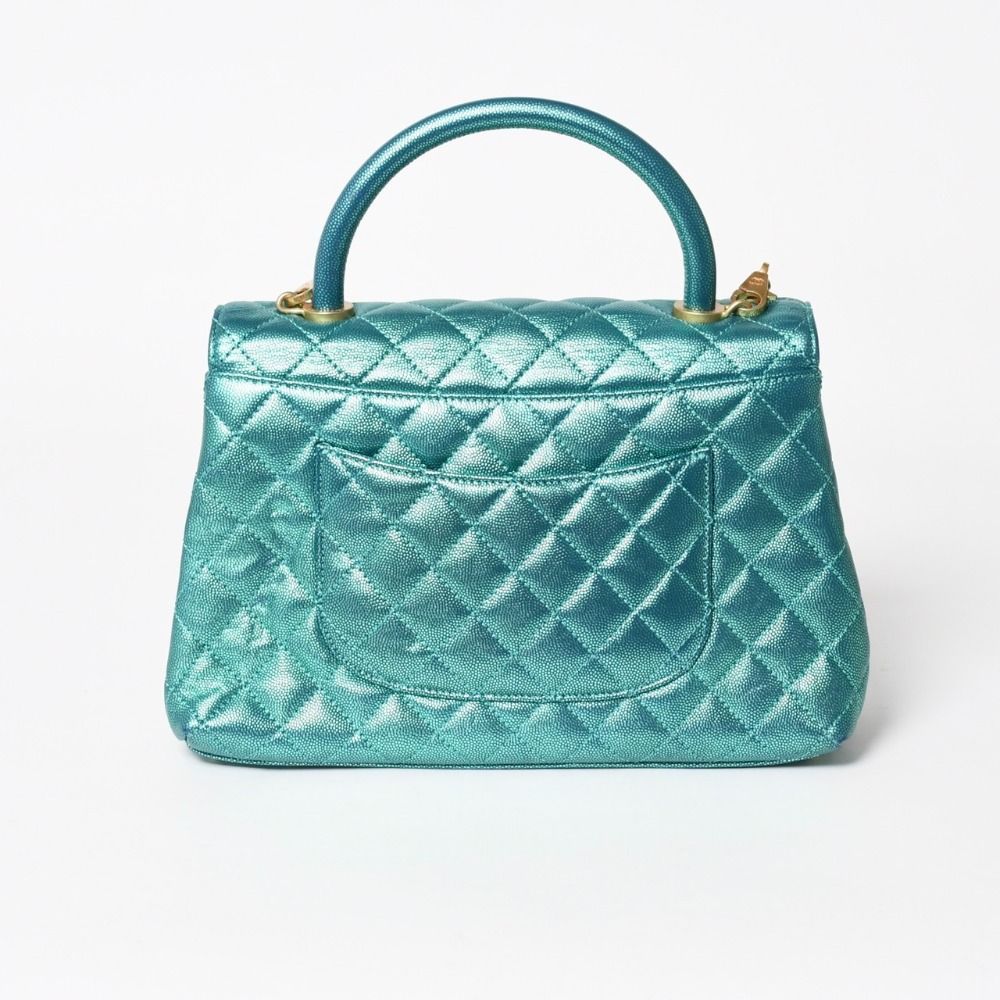 Chanel Coco Handle 29 2-Way Bag CC Logo Caviar Leather Metallic Green Gold — view 2