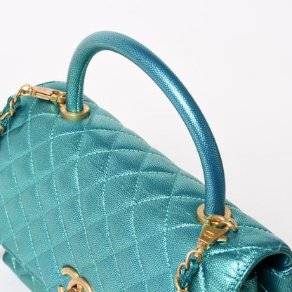Chanel Coco Handle 29 2-Way Bag CC Logo Caviar Leather Metallic Green Gold — view 6