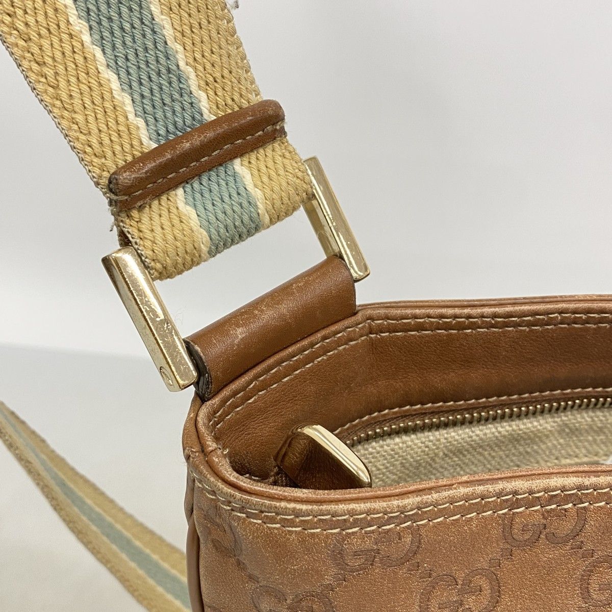 Gucci Shoulder Bag Guccissima Canvas Leather Brown Beige Chien Panning Gold — view 8