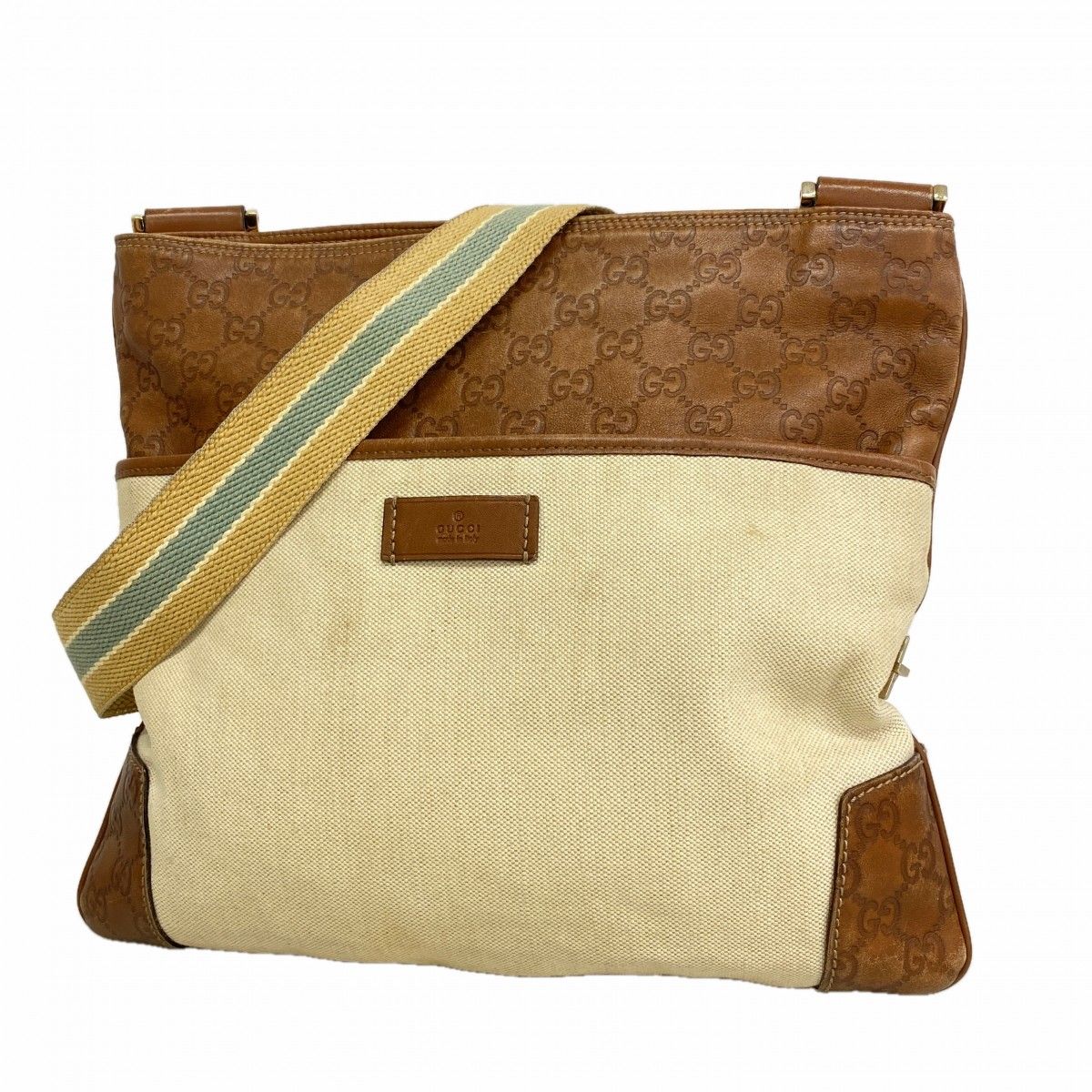 Gucci Shoulder Bag Guccissima Canvas Leather Brown Beige Chien Panning Gold