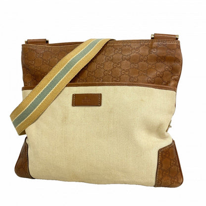 Gucci Shoulder Bag Guccissima Canvas Leather Brown Beige Chien Panning Gold